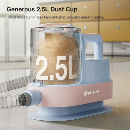 Dog Grooming Vacuum Kit with Clippers, 7-in-1 Pet Hair Grooming Set for Dogs, Hair Dryer with 3 Heat Settings, 11000Pa Suction, 2.5L Dustbin(Powder Blue & Pink)