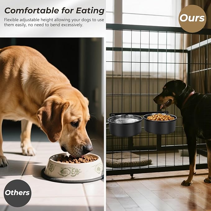 Yummy Sam Hanging Pet Dog Food Water Bowl for Cage, Stainless Steel Non-Spill Kennel Hanging Cats Pets Bowls with Clamp Holder Crate Feeder Dish for Medium Large Dogs Pets (Black)