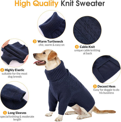 Queenmore XS Dog Sweater, Dog Sweaters for Small Dogs Girl or Boy, Dog Christmas Sweater XSmall, Winter Puppy Doggie Sweatshirt Knitwear, Pet Chunky Warm Coat for Medium Large Size Dogs, NavyBlue XS