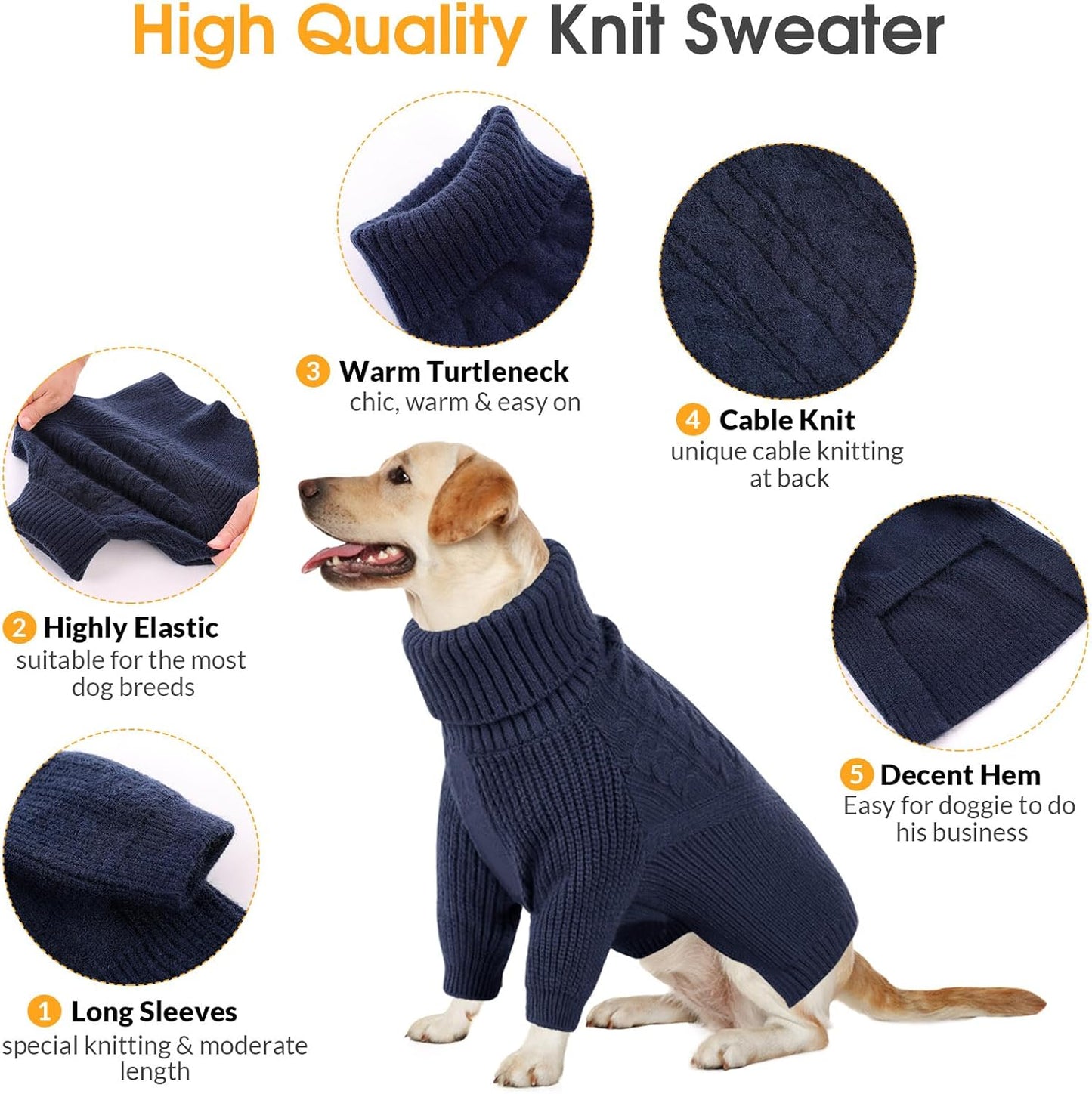 Queenmore Medium Dog Sweater, Dog Sweaters for Medium Dogs Girl or Boy, Medium Dog Christmas Sweater, Winter Doggie Sweatshirt Knitwear, Pet Chunky Warm Coat for Small Large Size Dogs, NavyBlue M