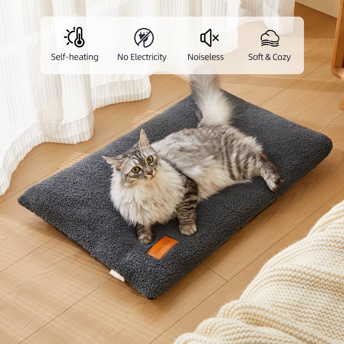Self Warming Cat Bed Self Heating Pad 24 x 18 inch Thermal Pet mat for Indoor Outdoor Pets Double Filled Cat Mat with Washable Removable Cover Non-Slip Bottom (Dark Gray)
