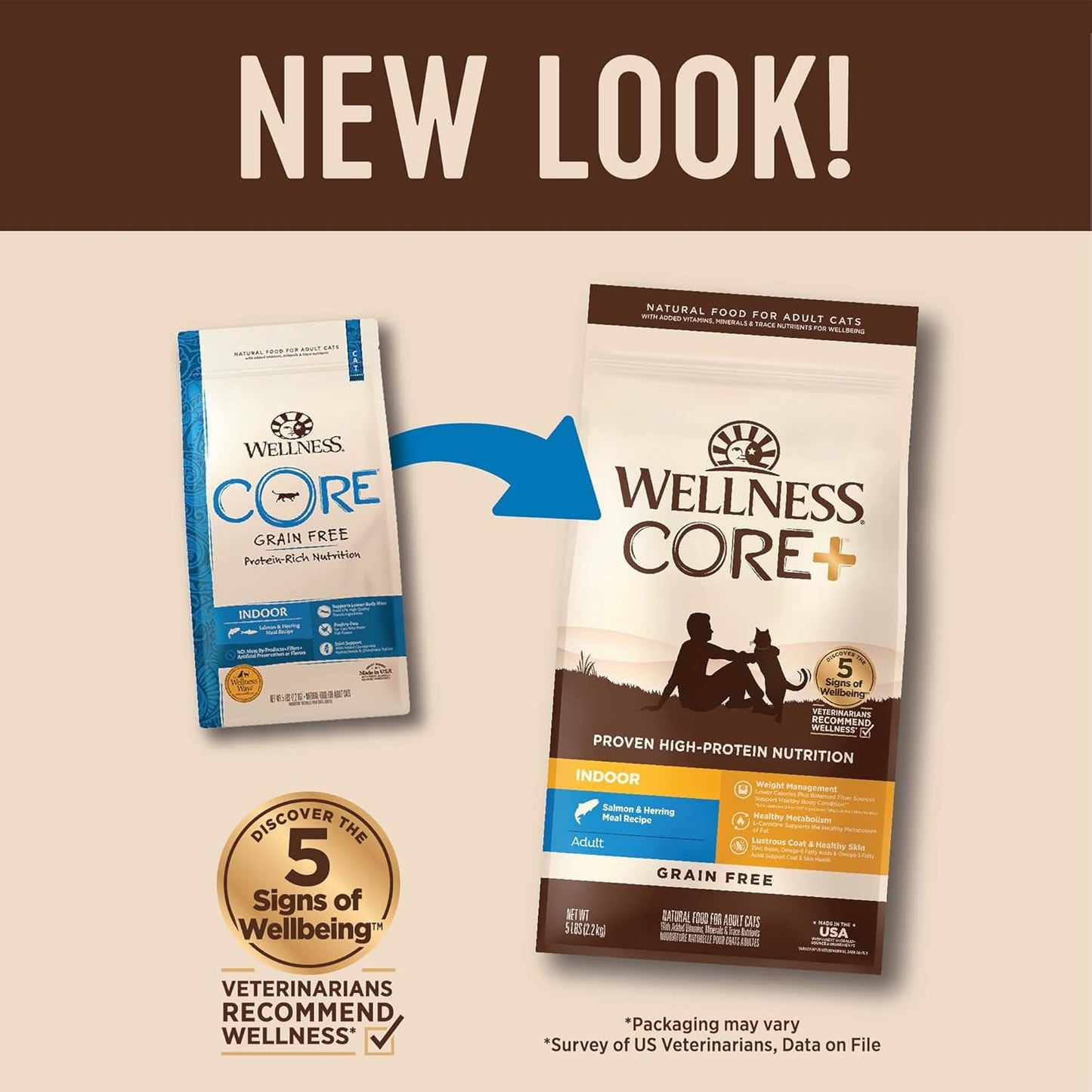 Wellness CORE+ Adult Dry Cat Food for Indoor Cats, Grain-Free, Natural, Salmon and Herring Meal (5 Pound Bag)