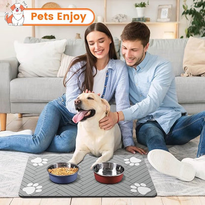 Pet Feeding Mat-Absorbent Pet Placemat for Food and Water Bowl, with Waterproof Rubber Backing, Quick Dry Water Dispenser Mat for Dog and Cat (12"x20", Striped Light Gray)