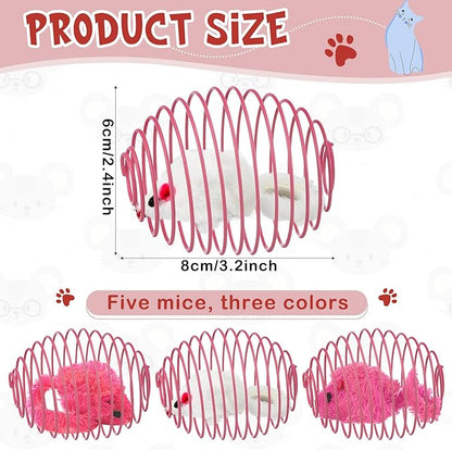 Jecery 5 Pcs Halloween Cat Spring Balls Toys Stretchable Rolling Balls Colorful Playful Coils Interactive Spring Action Toy Caged Rats for Kitten Cat Pet Supplies(Mouse,Pink,5 Pcs)