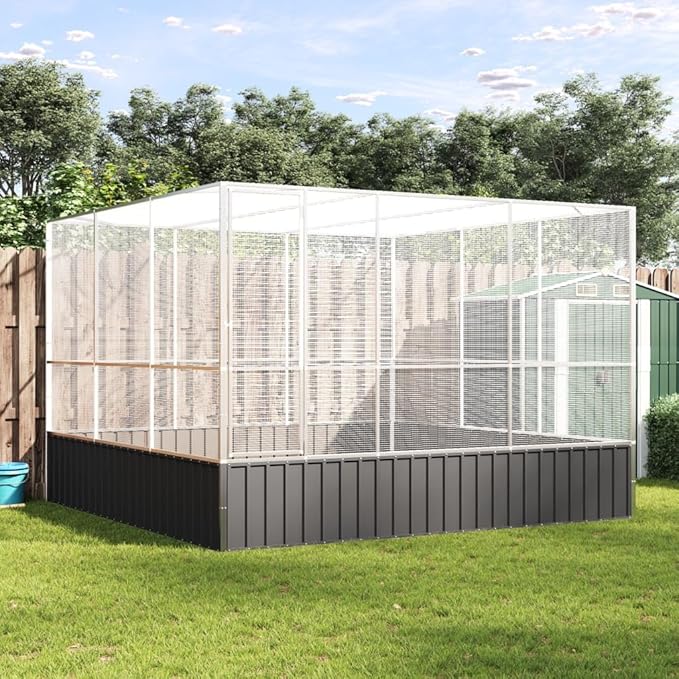 Galvanized Steel Large Flight King Bird Cage, Steel Outdoor Aviary, Outdoor Indoor Large Bird Cage Aviary Pet House for Cockatiels African Parakeets, 122.4"x120.9"x83.5",-303