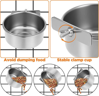 8 Pcs Stainless Steel Bird Food Water Bowls with Clamp Holders, Parrot Feeding Dish Cups for Cage, Cockatiel Conure Budgie Parakeet Macaw Lovebird Small Animal