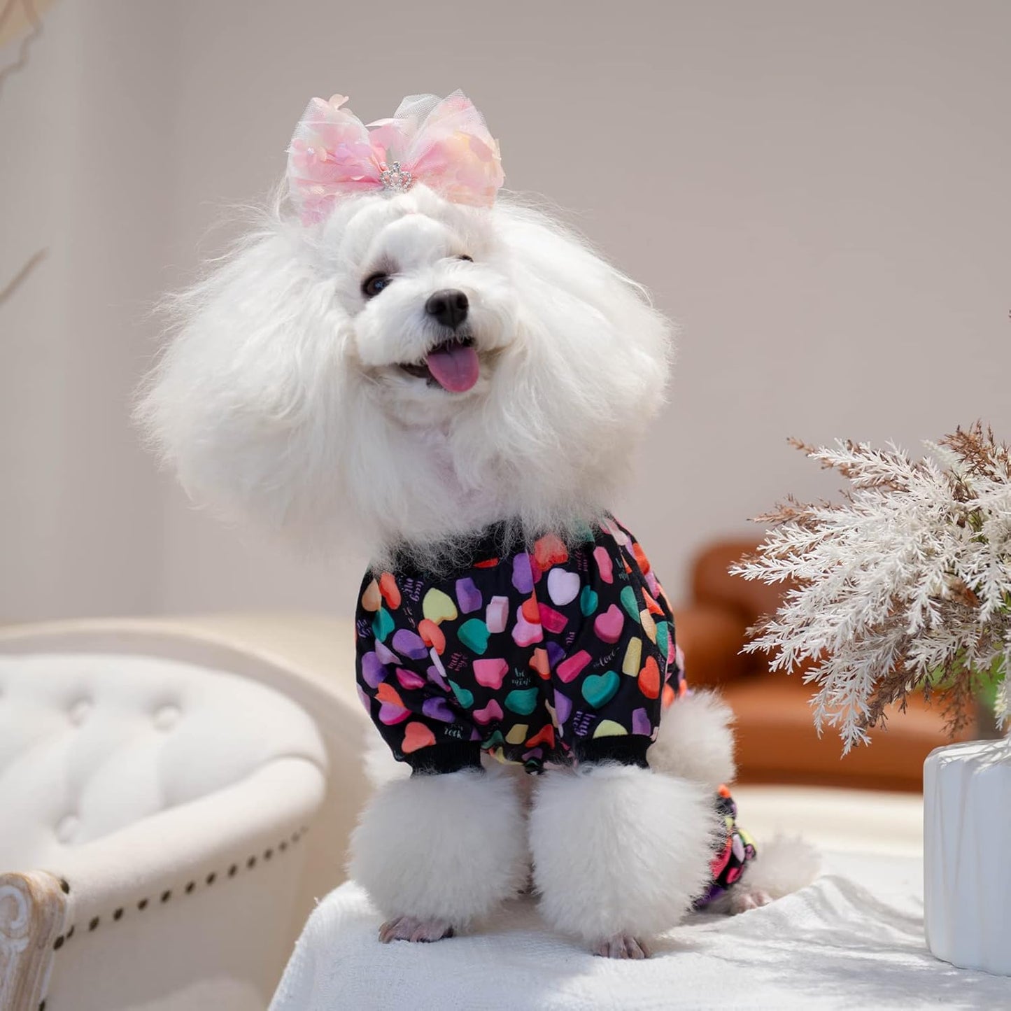 CuteBone Small Dogs Valentines Outfit Soft Puppy Onesies Pjs Dog Pajamas Pet Coat Cat Apparel Comfy Doggie Jumpsuit Bodysuit for All Seasons P272XL