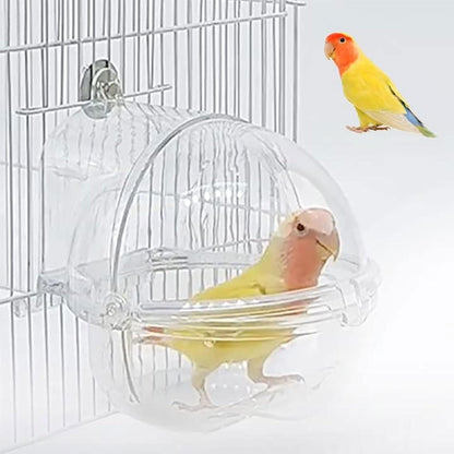 Bird Bath Box for Cage,Parrot Hanging Planet Bathtub No-Leakage Transparent Omnidirectional Observation Tub Shower Box Birds Cage Accessory for Canary Parrot Cockatiel Lovebird