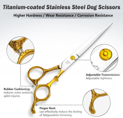 Dog Grooming Scissors,Chunkers Shears and Thinning Shears with Safety Round Tips, Sharp and Comfortable 4 in 1 Dog Scissors for Grooming