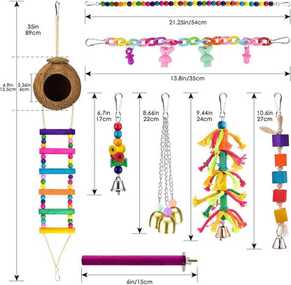 KATUMO Bird Toys, Parrot Swing Parakeet Ladder Conure Wood Perch Bird Chew Toys Cockatiel Hanging Bell Toys for Parakeet, Conure, Cockatiel, Mynah, Love Birds, Finch, Small Pet Birds