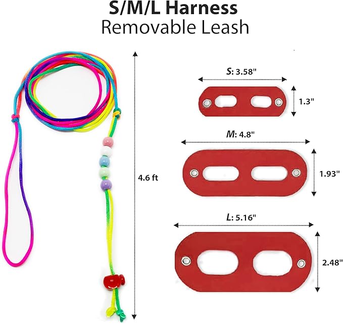 AIITLE Adjustable Bearded Dragon Harness Set - Soft, 3-Size Reptile Leash for Crested Geckos, Iguanas, Guinea Pigs, Rats (Indoor/Outdoor Use, Camping, Parties),Red