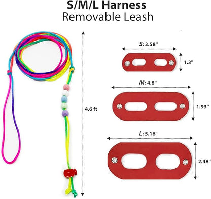 AIITLE Adjustable Bearded Dragon Harness Set - Soft, 3-Size Reptile Leash for Crested Geckos, Iguanas, Guinea Pigs, Rats (Indoor/Outdoor Use, Camping, Parties),Red