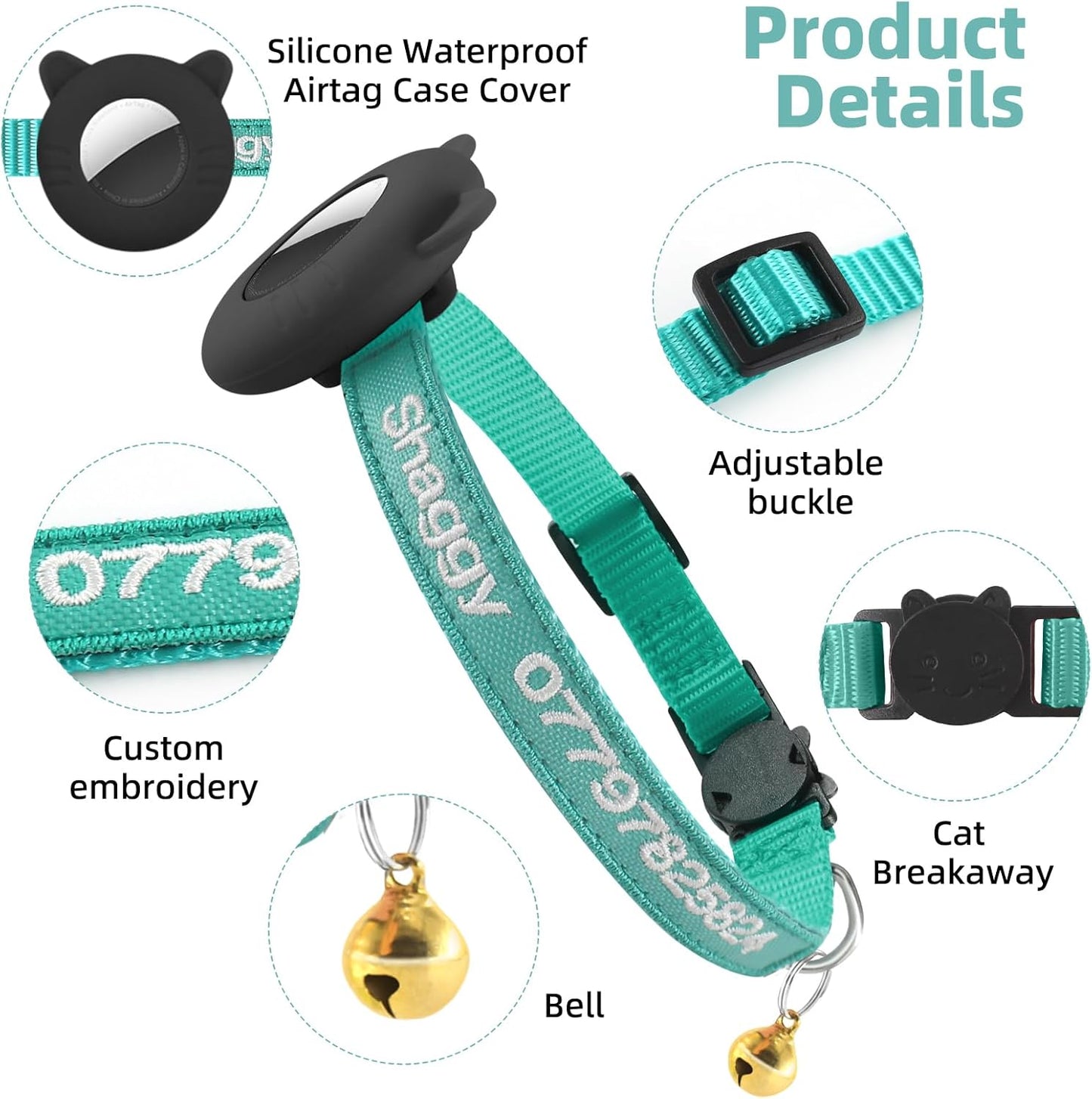 Personalized Cat Collar with Airtag Holder, Custom Embroidered with Name, Nylon ID Collar for Cat with Breakaway Safety Release Buckle and Bell