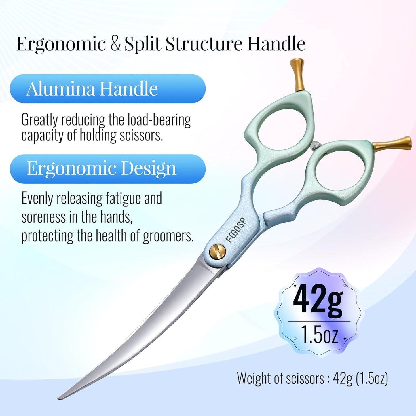 Professional Curved Dog Grooming Scissors with Sharper Self Grinding lightweight and finely trimmed split structure 6.5'' Japan VG10 63HRC for small dogs cat pet(Blue&Green)