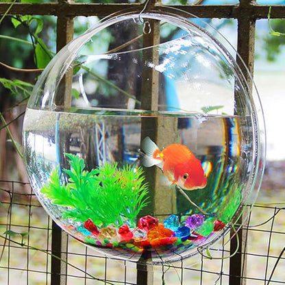 Wall Fish Bowl, 9 inch Hanging Propagation Plant Pot Acrylic Wall Mounted Fish Tank Bubble Vase Flower Container for Hydroponic Plants Home Office Garden Wedding Decor