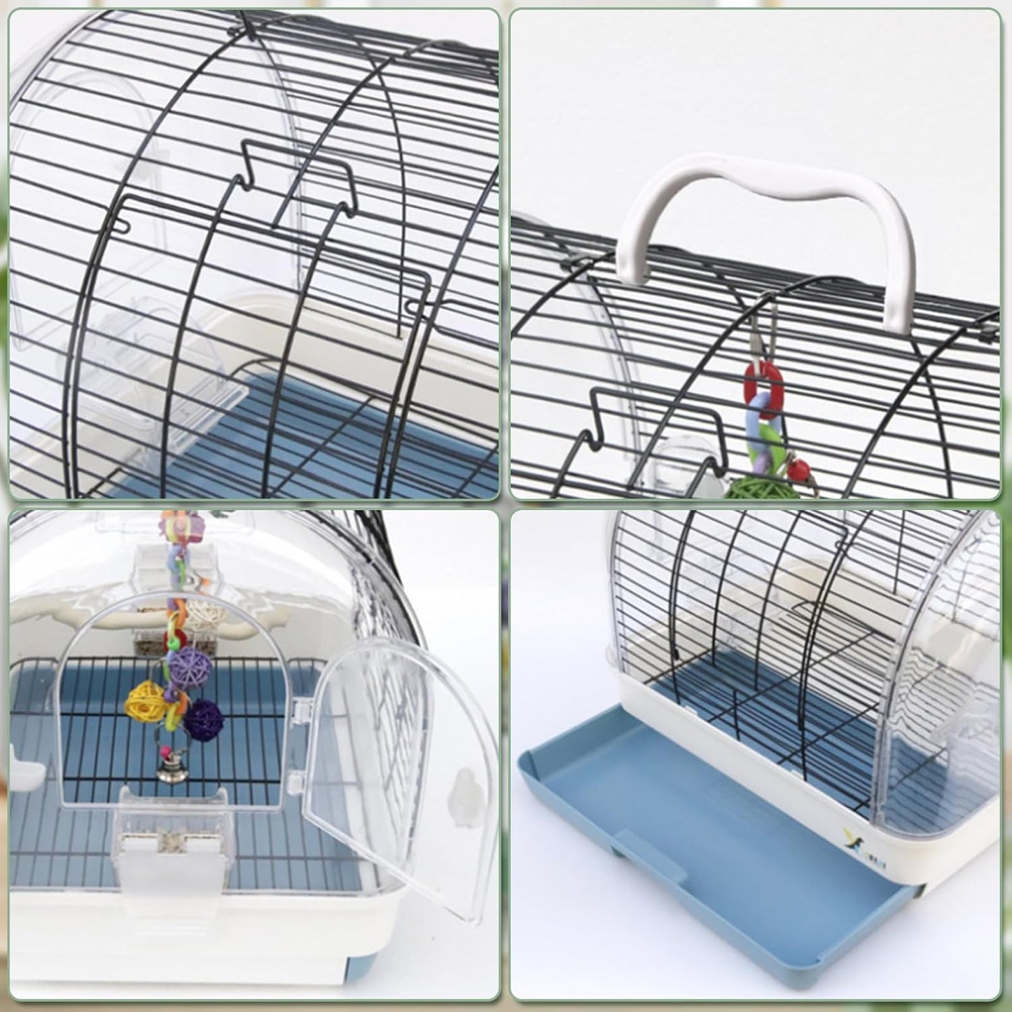 Portable Bird Cage Carrier, Travel Parrot Cage with 2 Perches, 2 Food Bowls and Tray, Metal Parakeet Cages for Small to Medium Sized Birds Cockatiels Lovebirds Canaries Budgies