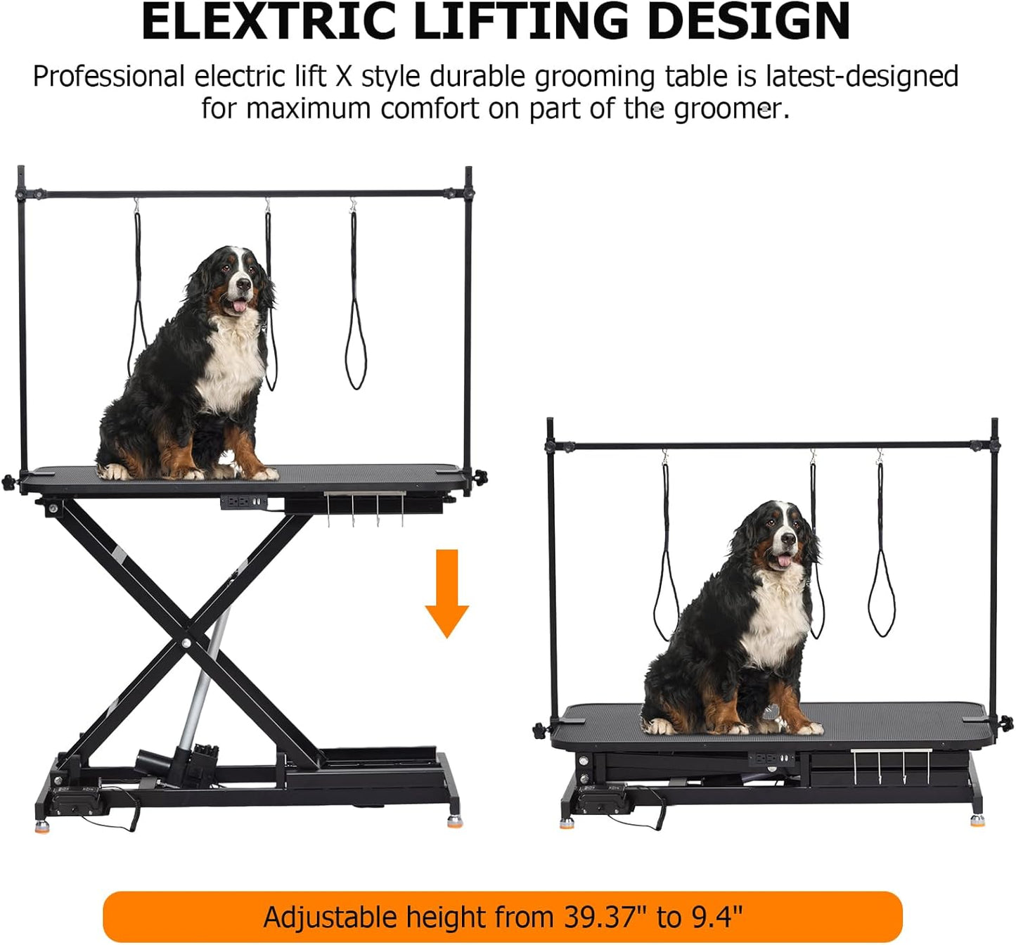 47” Electric Lift Dog Grooming Table (Black), Heavy Duty Electric Grooming Arm Table for Pets & Large Dogs Adjustable Height: 9.4 in-39.4 in Non-slip Desktop with Gantry Crane Set