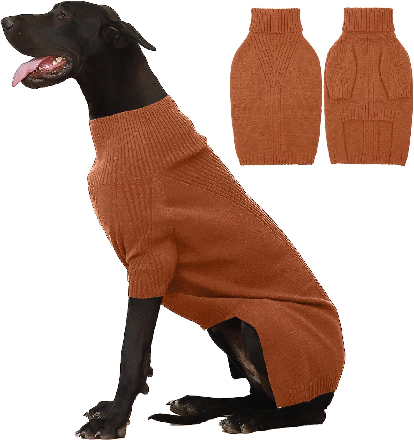 IECOii Extra Large Dog Sweater 4XL,Thermal Warm Dog Sweaters for Giant Breed Dogs,Turtleneck Knitted Knitwear for Pet Winter,Stretchy&Easy On Doggy Sweatshirt for Doberman,Great Dane(Caramel,XXXXL)