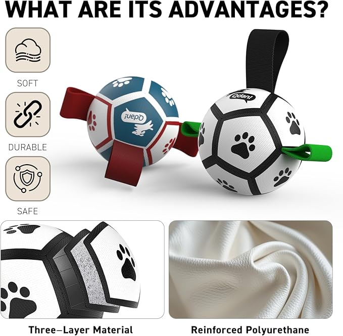 QDAN Small Dog Toys, Puppy Balls, Dog Balls with Straps for Small Breed, Soccer Ball for Dogs, Puppy Toys, Dog Birthday Gift (Pack of 2, 3.5 Inch)