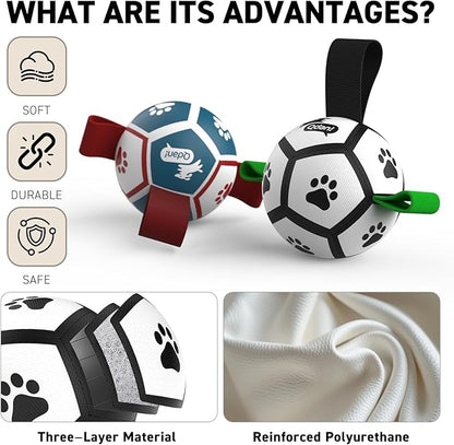 QDAN Small Dog Toys, Puppy Balls, Dog Balls with Straps for Small Breed, Soccer Ball for Dogs, Puppy Toys, Dog Birthday Gift (Pack of 2, 3.5 Inch)