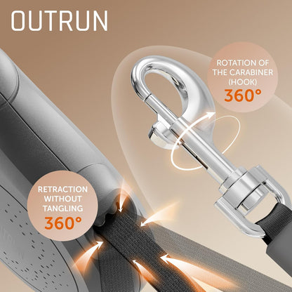 OUTRUN Retractable Dog Leash 16 FT Walking Leash up to 55 Lbs, Strong Nylon Tape No Tangle, Heavy Duty One-Handed Brake Lock Perfect for Small & Medium Sized Dogs and Pets