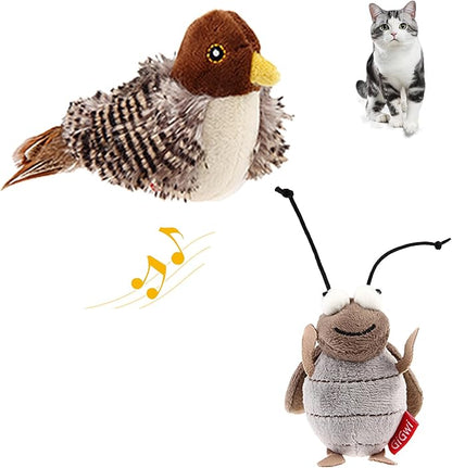 PETGEEK Gigwi Simulated Chirping Bird Cat Toy, Fake Toys for Indoor Cats, Cat Feather Toy with Hanging Loop for Bored Indoor Adult Cats Kittens Interactive Play (Bird-Cricket, Chirping)