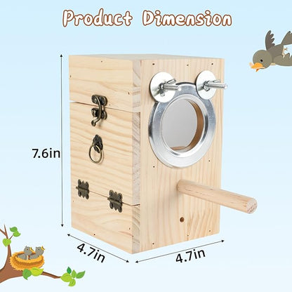 Parakeet Nesting Box Transparent Design, Natural Wood Bird Nest Breeding Box with Perch, Acrylic Bird House for Cage Bird Nesting Box for Small Cockatiel Lovebirds Finch Parrot Canary S
