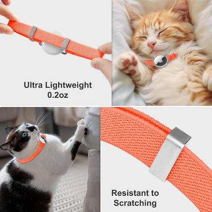 AirTag Cat Collar,Ultra Elastic Cat Tracker Collar with Apple Air Tag Holder, [Lightweight][Scratch Resistant] Stepless Adjustable GPS Pet Collar for Cats Kittens (Orange)