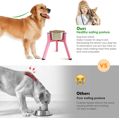 Elevated Dog Bowl Stand for Medium Large Dogs, Adjustable Width 7-10.6", 11" Tall Single Raised Dog Bowl Holder, Pink