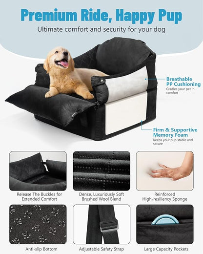 EASTBLUE Dog Car Seat for Small Medium Dogs Up to 35 lbs, 2 Memory Foam Pads Dog Booster Car Seat with Seatbelt, Washable Pet Carseat for Puppy & Cat, Dogs Travel Bed for Cars (Black)