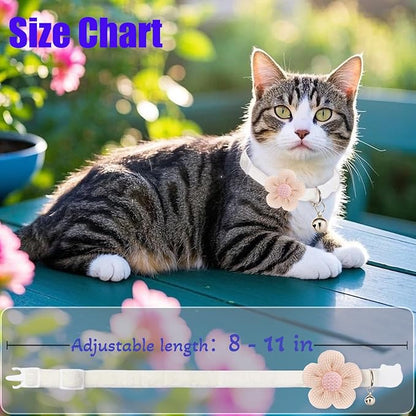 Breakaway Cat Collars with Bells, MUZIEBA Kitten Collar for Girl Boy Adjustable Safety Kitty Collars for Cats Puppy and Small Pets (White)