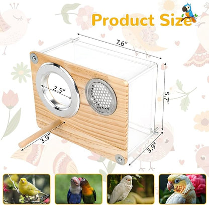 Parakeet Nesting Box for Cage, Transparent Acrylic Bird Nesting Box Bird Nest Clear Design, Bird House with Perch Breeding Box with Wood for Lovebird, Parakeet,Budgie, Parrot