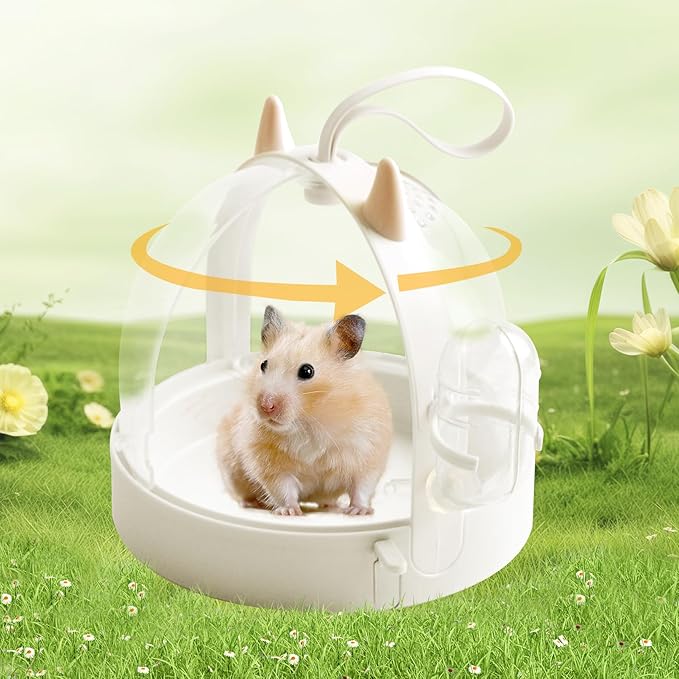 Hamster Portable Cage Travel Case,Hamster Carrying Cage High Permeability Guinea Pig Travel Cage with Water Bottle Travel Carrier for Gerbils Mice Guinea Pigs Sugar Glider(White)