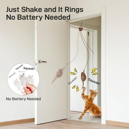 Potaroma Hanging Cat Mice Toys 3 Pcs with Squeaky Sound, Interactive Cat Teaser Retractable, Cat Toys Indoor Kitten Play Chase Exercise, Mental Physical Stimulation