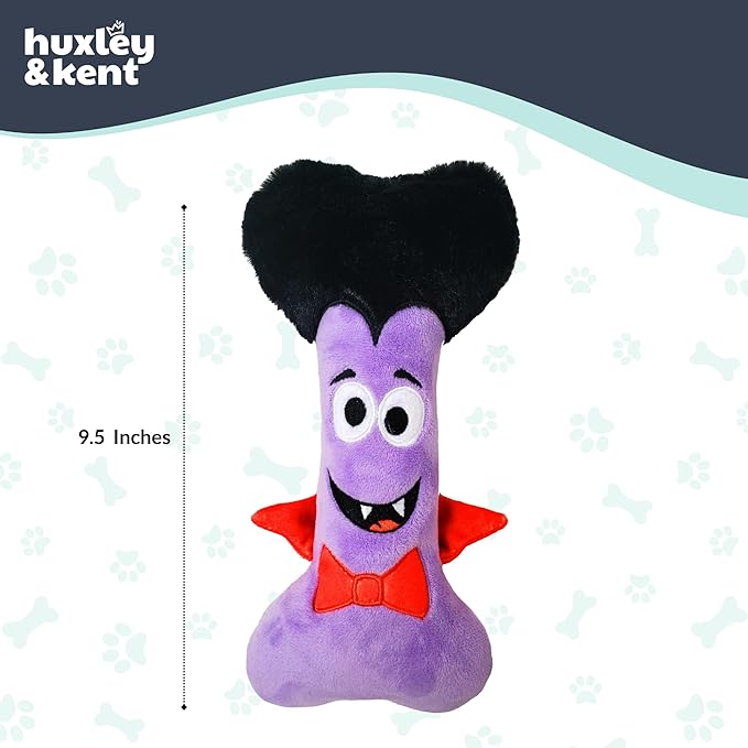 Huxley & Kent Halloween Funny Dog Toy w/Squeaker – Power Plush Squeaky Dog Toys for Small, Medium & Large Dogs – Soft Stuffed Animal for Indoor Play & Fetch - Dracula Bone, One Size