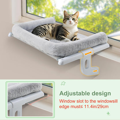 Sunhoo Cat Window Perch Hammock Sturdy Windowsill Bed Seat for Large Cats No Drilling No Suction Adjustable Kitty Shelf with Washable Cover Easy Assembly Holds up to 40 lbs 22.05 * 15 in (Grey, S)