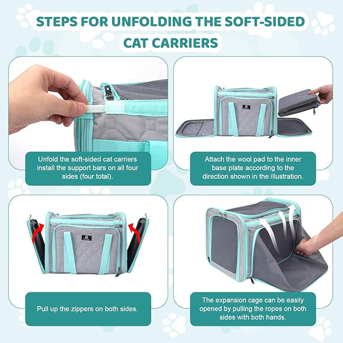 Cat Carrier Fits Small to Medium Pets, Airline Approved Dog Carrier, Outer Collapsible Expandable Soft Sided Pet Carrier for Safety & Convenience, with Comfortable Pads，Waterproof Cat Bag Up to 15lbs