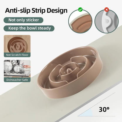 Ceramic 1.6 Cup Slow Feeder Dog Bowl for Medium and Large Breed, 8.2inch Puzzle Dog Food Dish, Anti-Gulping, Stop Bloat, Preventing Choking (Single Bowl-Brown Coffee)