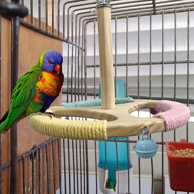 Bird Stand Perch Toy,Wooden Spinning Turntable Parrot Toy，Exercise Spinning Parakeet Toys for Birds Cage Accessories