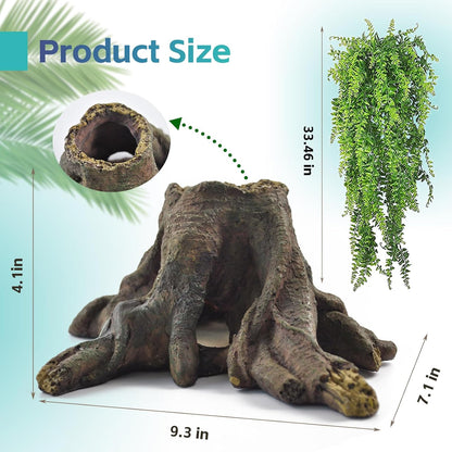 5 PCS Tank Accessories for Bearded Dragon Include Resin Hollow Tree Root Reptile Habitat Hideout Decor Hanging Jungle Vines Flexible Leaves Climbing Decorations for Lizard Gecko Chameleon Spider