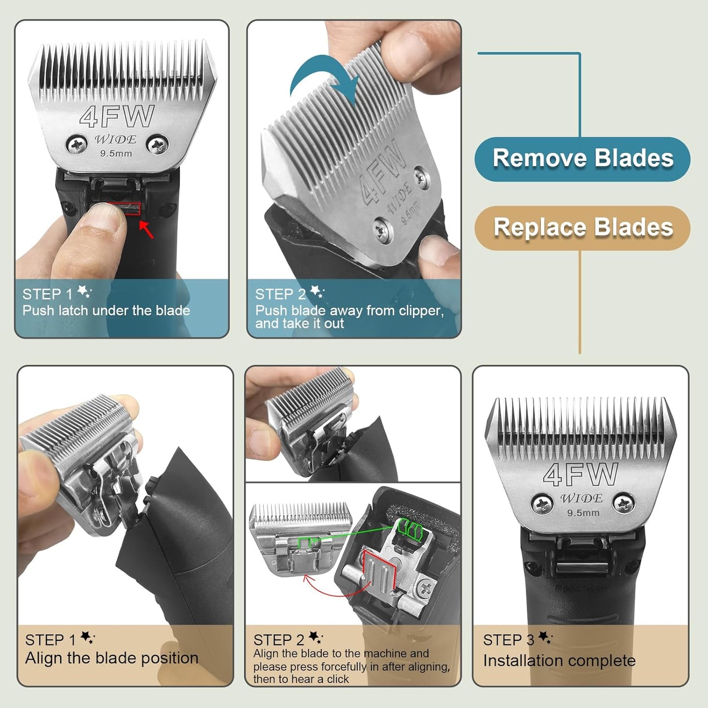 30W Wide Pet Dog Grooming Detachable Blades,Compatible with Andis,Oster A5,Wahl KM10 Clippers,Cut Length 1/50"(0.5mm),Fit for Larger Animals