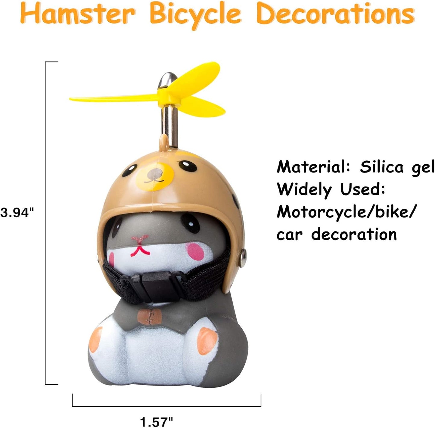 wonuu Duck Bike Bell with Light and Helmet Cute Hamster Bicycle Horn, Dashboard Decoration Hamster Toy Motorcycle Bike Bells Rubber Duck Car Dashboard Decorations (Light Brown-Hamster)