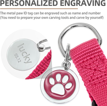 PUPTECK No Pull Dog Harness Soft Adjustable Basic Nylon Step in Puppy Vest Outdoor Walking with ID Tag and A-ir Tag Case, Hot Pink, XS