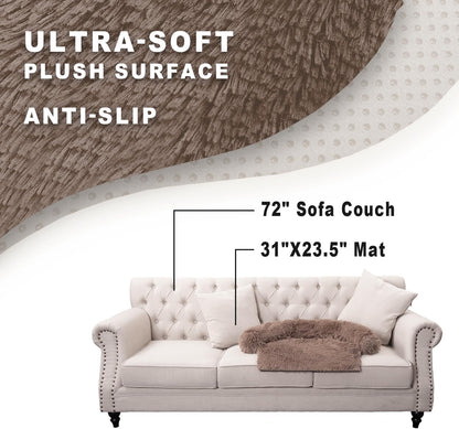 Calming Dogs/Cats Bed Mats, Dog Pad Washable Removable Couch Cover, Plush Long Fur Mat for Pets, Waterproof Lining, Perfect for Small, Medium and Large Dogs and Cats (Desert Brown, 31"x23")