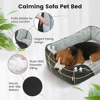 Miguel Washable Cat Bed for Indoor Cats With Removable Cushion, Easy to Wash Small Pet Sofa With Side, Rectangle Bolster Kitten Calming Cuddle Puppy Bed, Anti-Slip Bottom, Gray 18 Inch