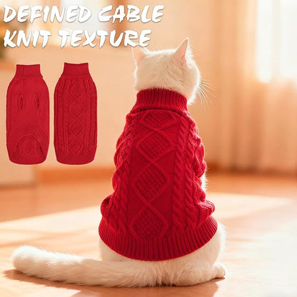 BINGPET Cat Sweater,Thermal Knitted Kitten Clothes Winter Coat,Classic Knit Turtleneck Cat Sweaters for Cats Only,Warm Pet Clothes for Kittens & Small Dogs Puppy Boy Girl Indoor Outdoor(Red,M)