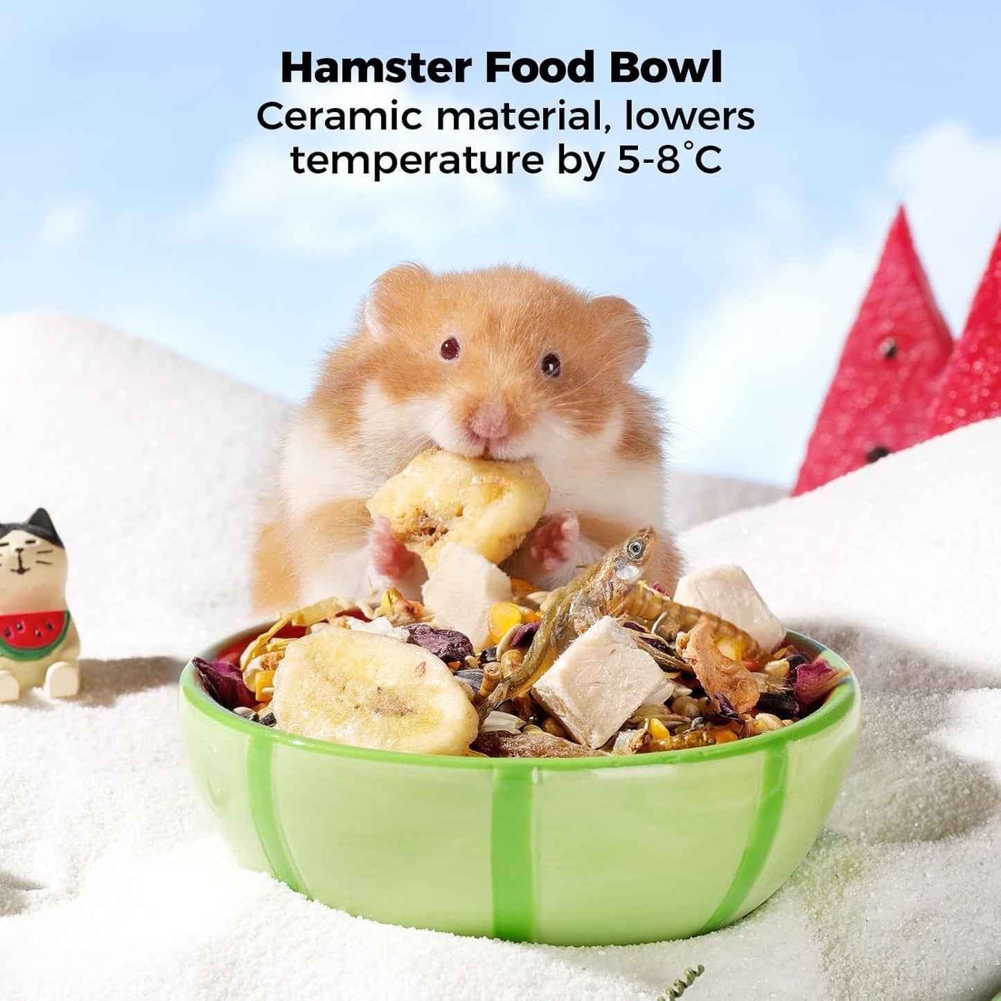 Hamster Food Bowl - Ceramic Guinea Pig Bowl Anti-Turning Small Pet Food Feeding Dish for Rabbit Rat Gerbil Mouse Chinchilla (Red)