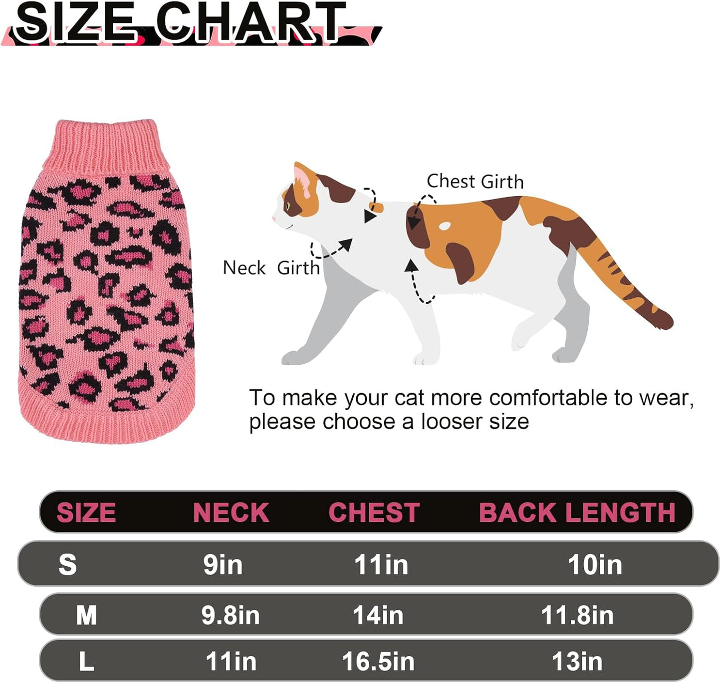 Mihachi Winter Warm Cat Sweater Turtleneck Puppy Pets Sweater Knit Vest Fashion Leopard for Cats Puppy Small Animals Pink Small