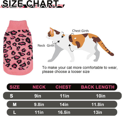 Mihachi Winter Warm Cat Sweater Turtleneck Puppy Pets Sweater Knit Vest Fashion Leopard for Cats Puppy Small Animals Pink Small