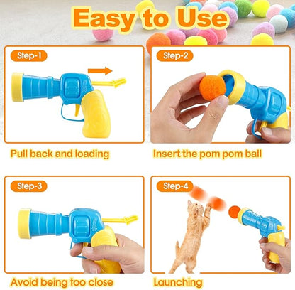 31Pcs Cat Ball Toy Launcher Gun,Cat Balls Fetch Toy,30Pcs Plush Fuzzy Balls Launcher Cat Toy for Cats with 1 Gun,Funny Interactive Cat Toys for Bored Indoor Adult Cats,Cute Kitten Kitty Toys